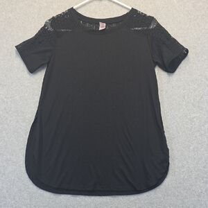 BONGO Black Lace Shoulder Top Short Sleeve Tee Size M